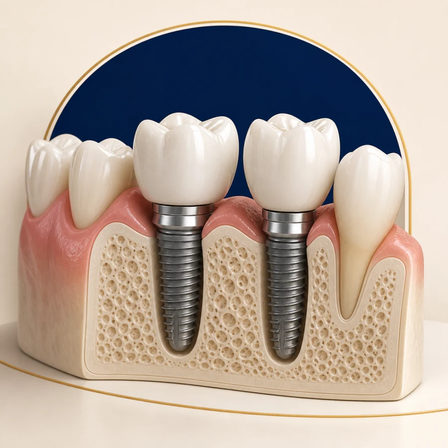 Ilustração de dois implantes com coroas individualizadas